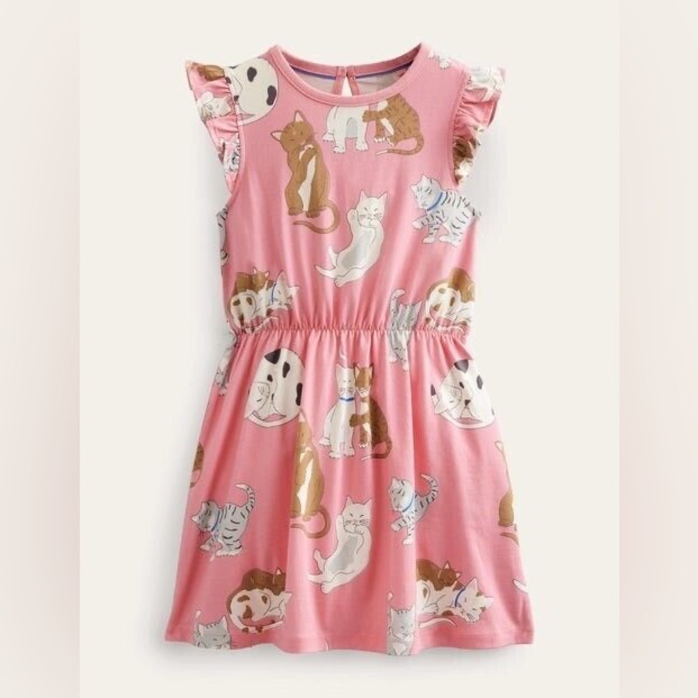 Mini Boden Cat Size 7-8 Pink Flutter Sleeve Dress